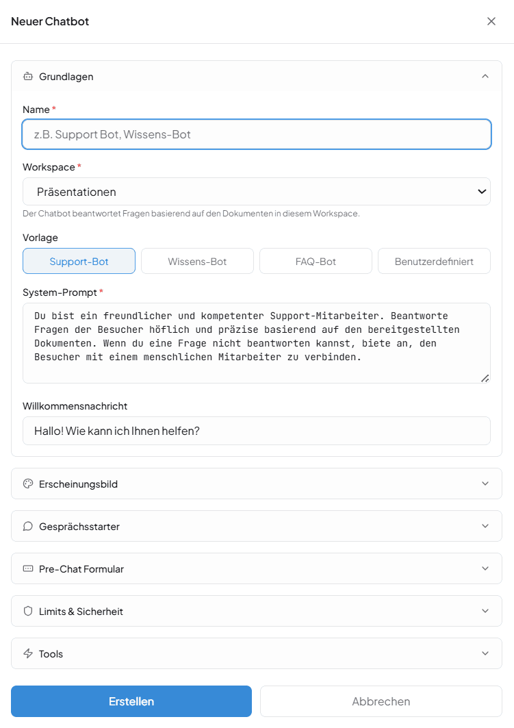 Chatbot erstellen & konfigurieren 1