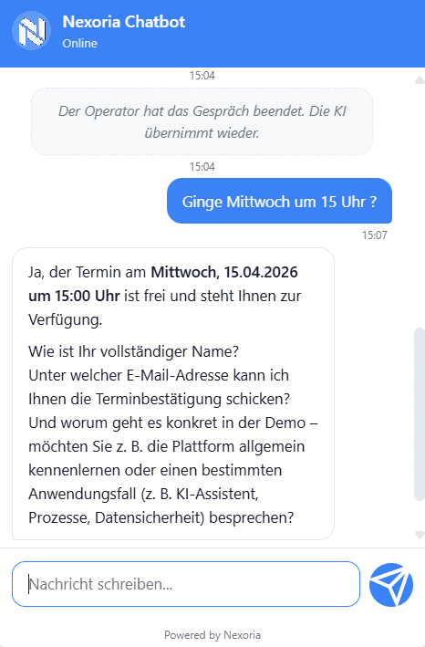 Terminbuchung: Vom Chat zum Kalender zur E-Mail 1