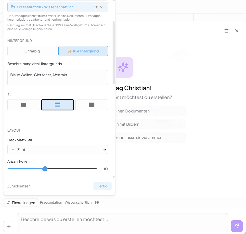 KI-Hintergrund konfigurieren