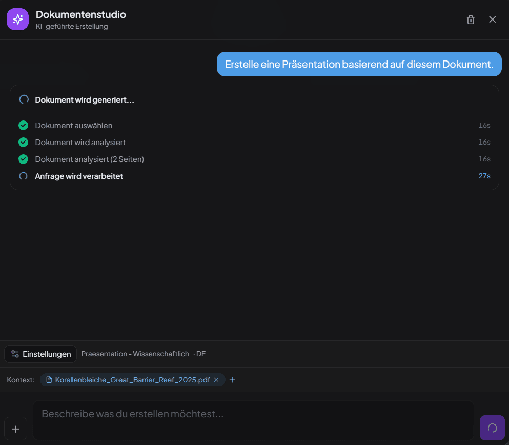 Generierung mit Fortschrittsanzeige