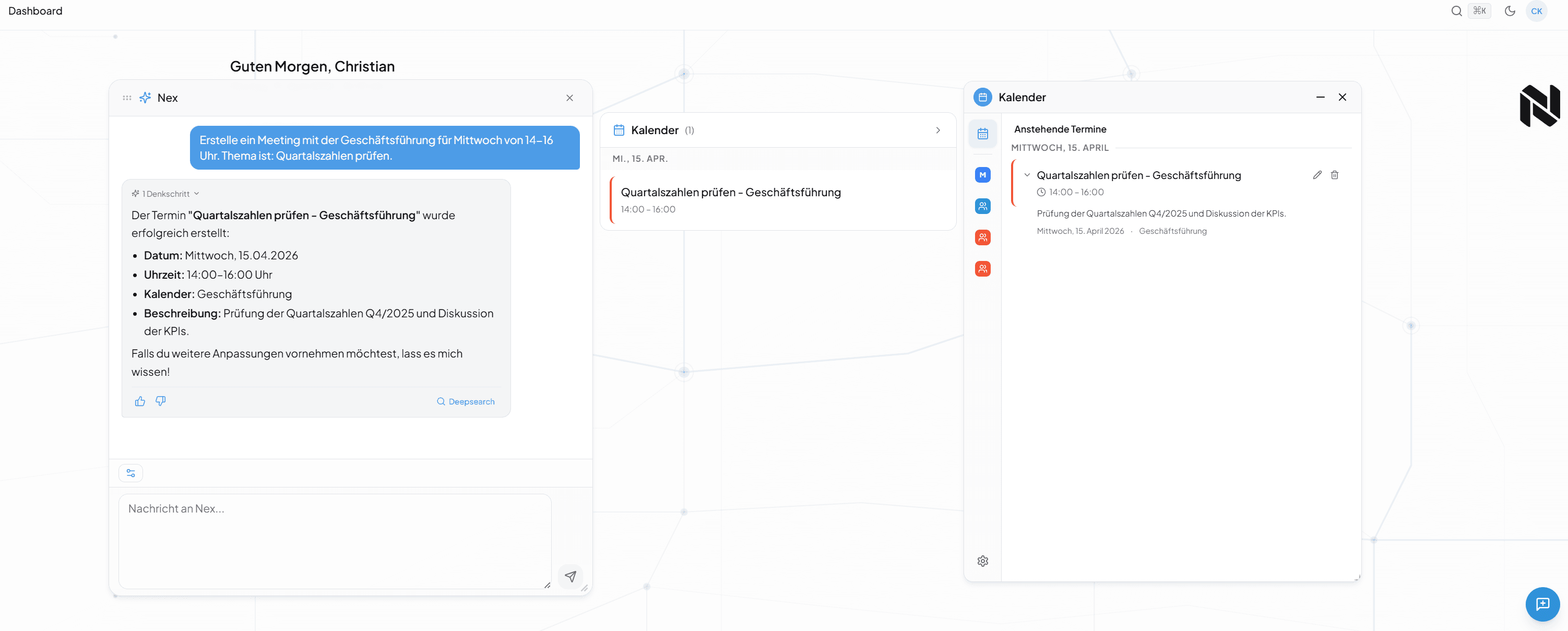 Meeting im Kalender erstellt