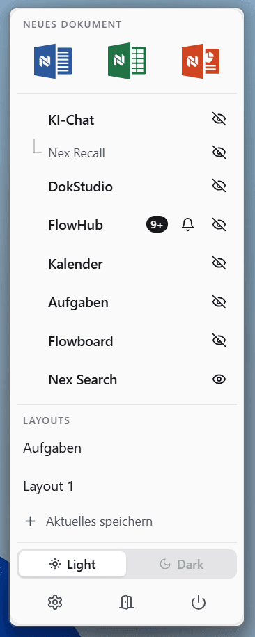 Nexoria-Tray: Quickaccess für alle Module