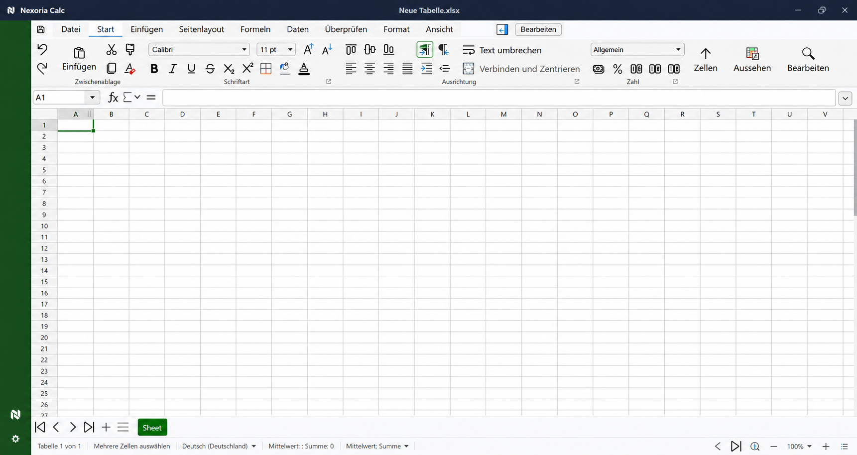 Originalansicht von Nexoria Calc mit Arbeitsfläche und Werkzeugleiste